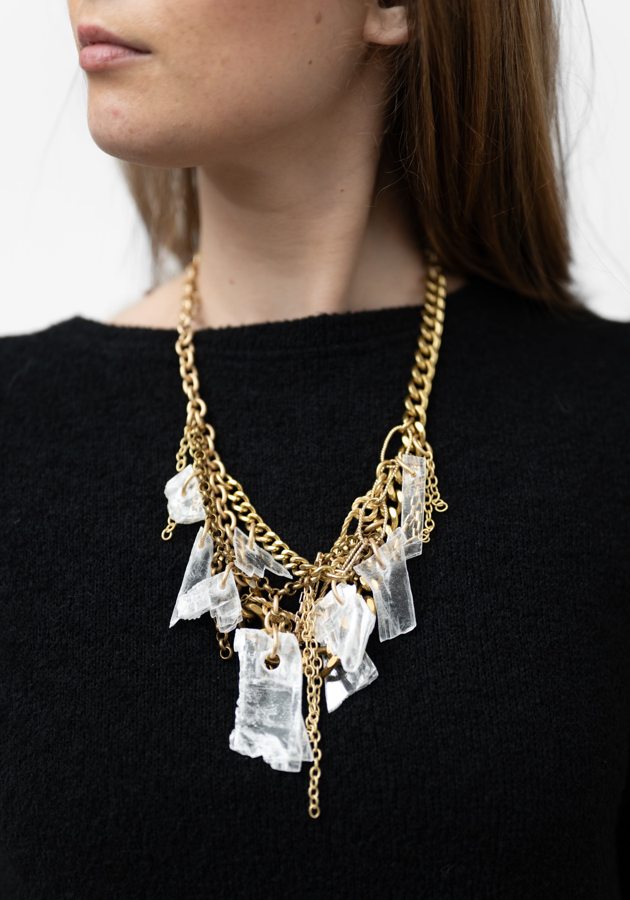 Layered Brass Chain with Selenite Drops - December Thieves