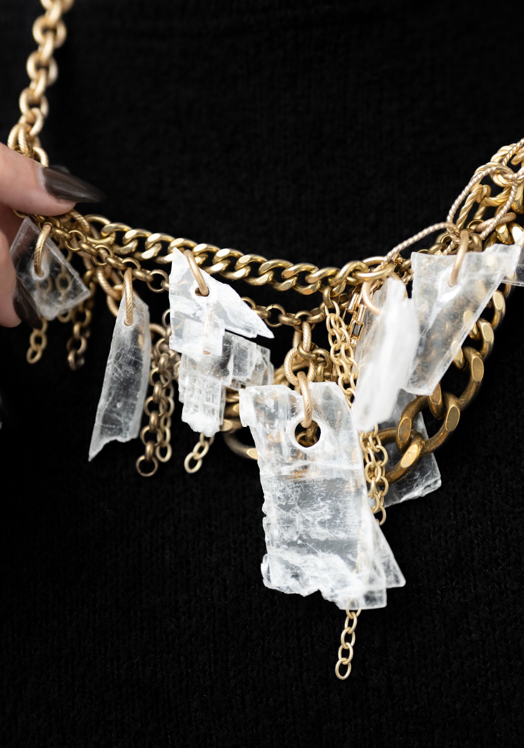 Layered Brass Chain with Selenite Drops - December Thieves