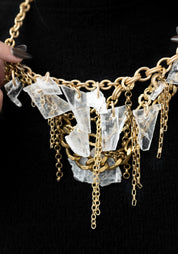 Layered Brass Chain with Selenite Drops