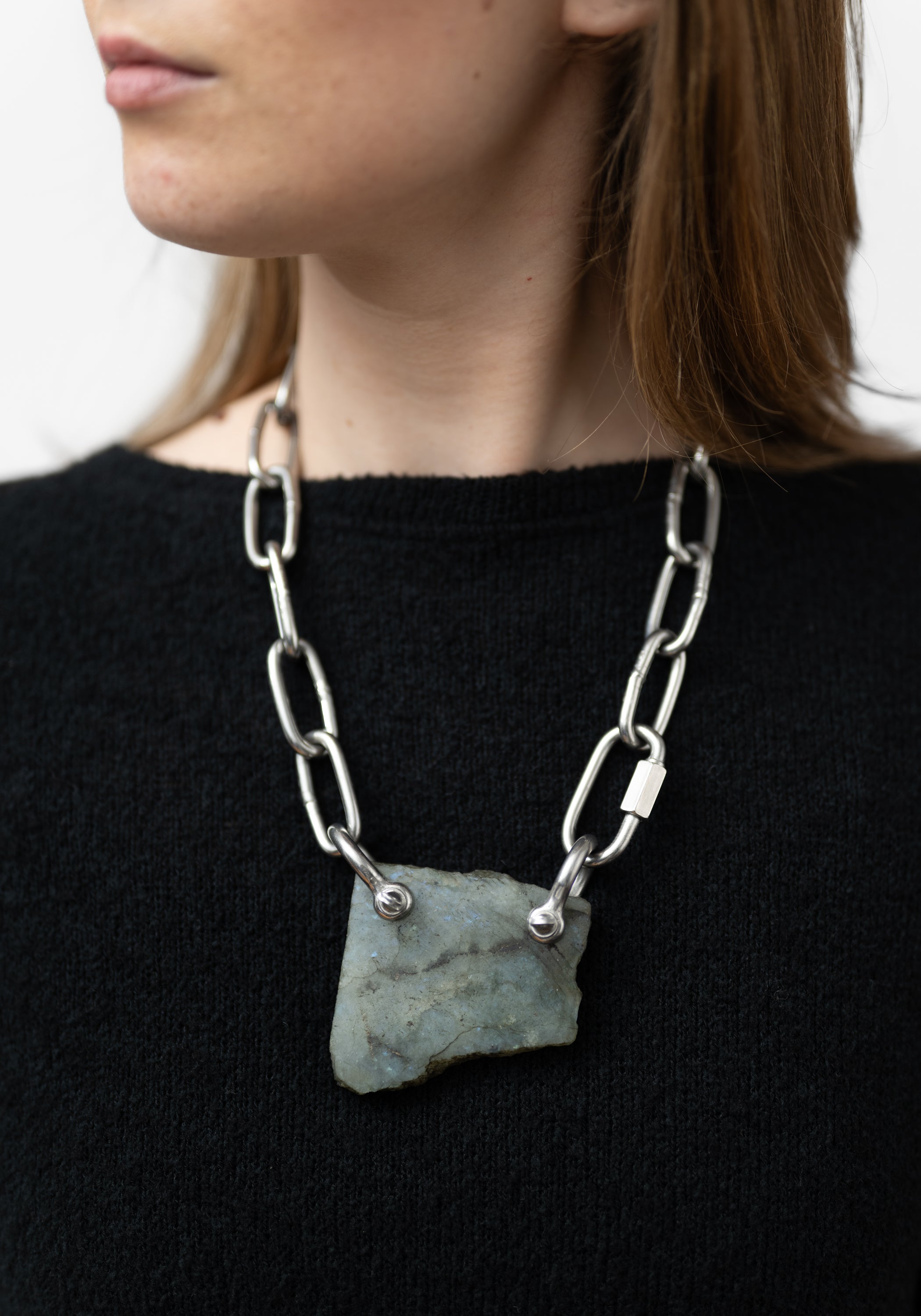 Labradorite Slab Stainless Chain Necklace