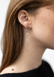 Asymmetric Silver Spike and Quartz Earrings