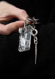 Asymmetric Silver Spike and Selenite Slab Earrings