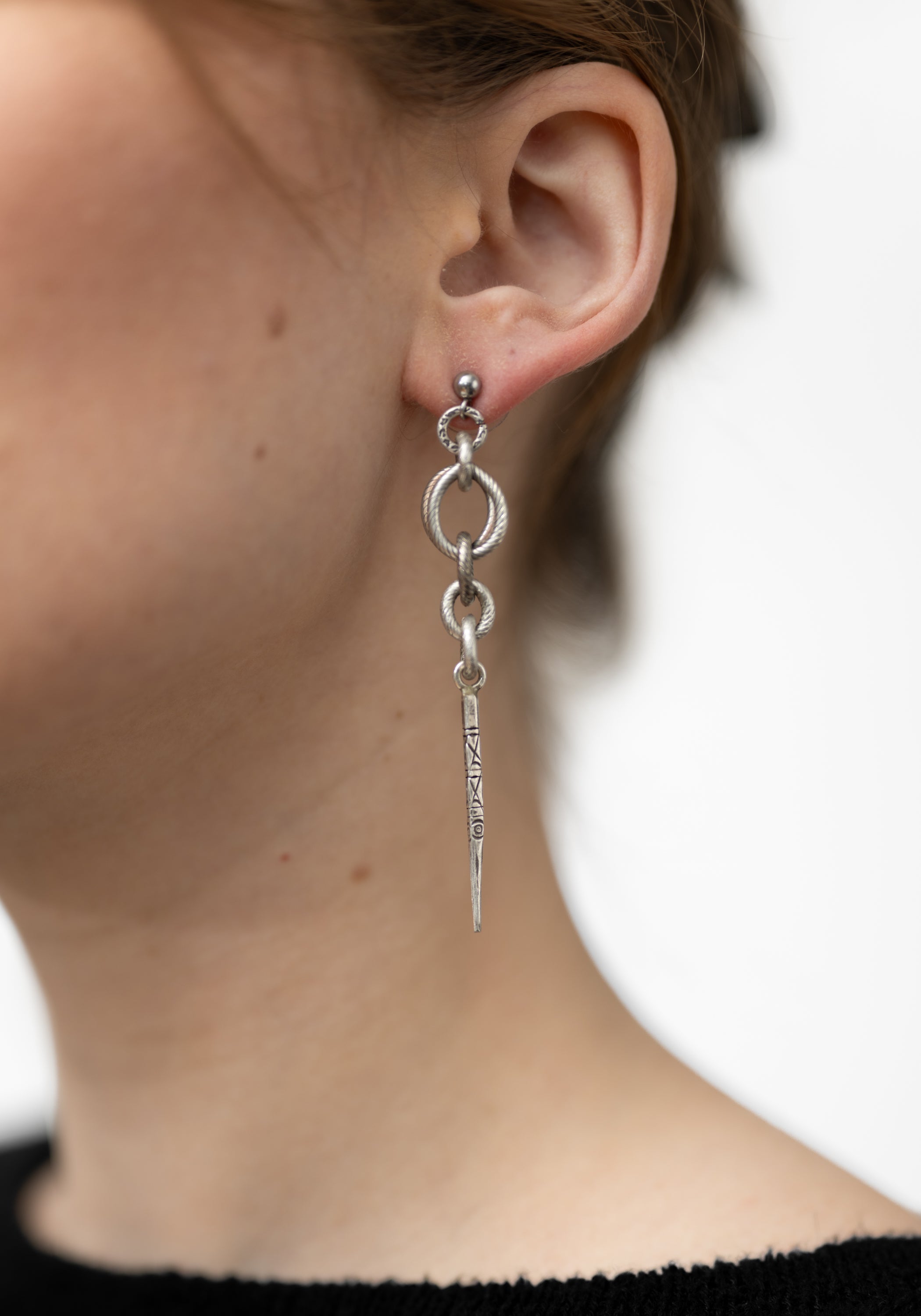 Asymmetric Silver Spike and Selenite Slab Earrings