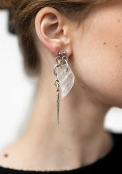 Asymmetric Silver Spike and Selenite Slab Earrings