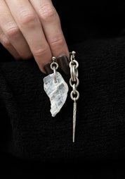 Asymmetric Silver Spike and Selenite Slab Earrings