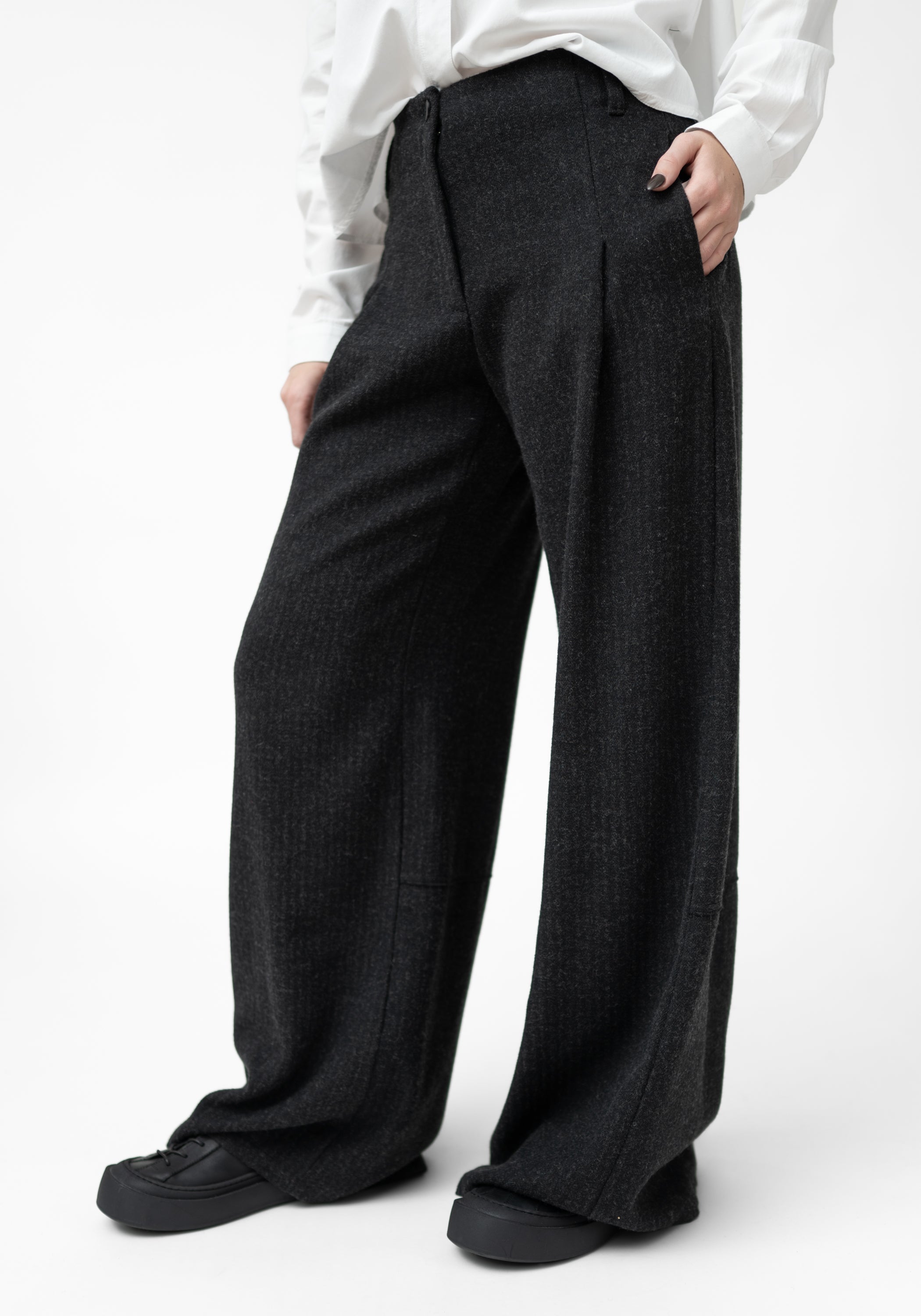 High Waisted Wool Blend Wide Leg Pants - December Thieves
