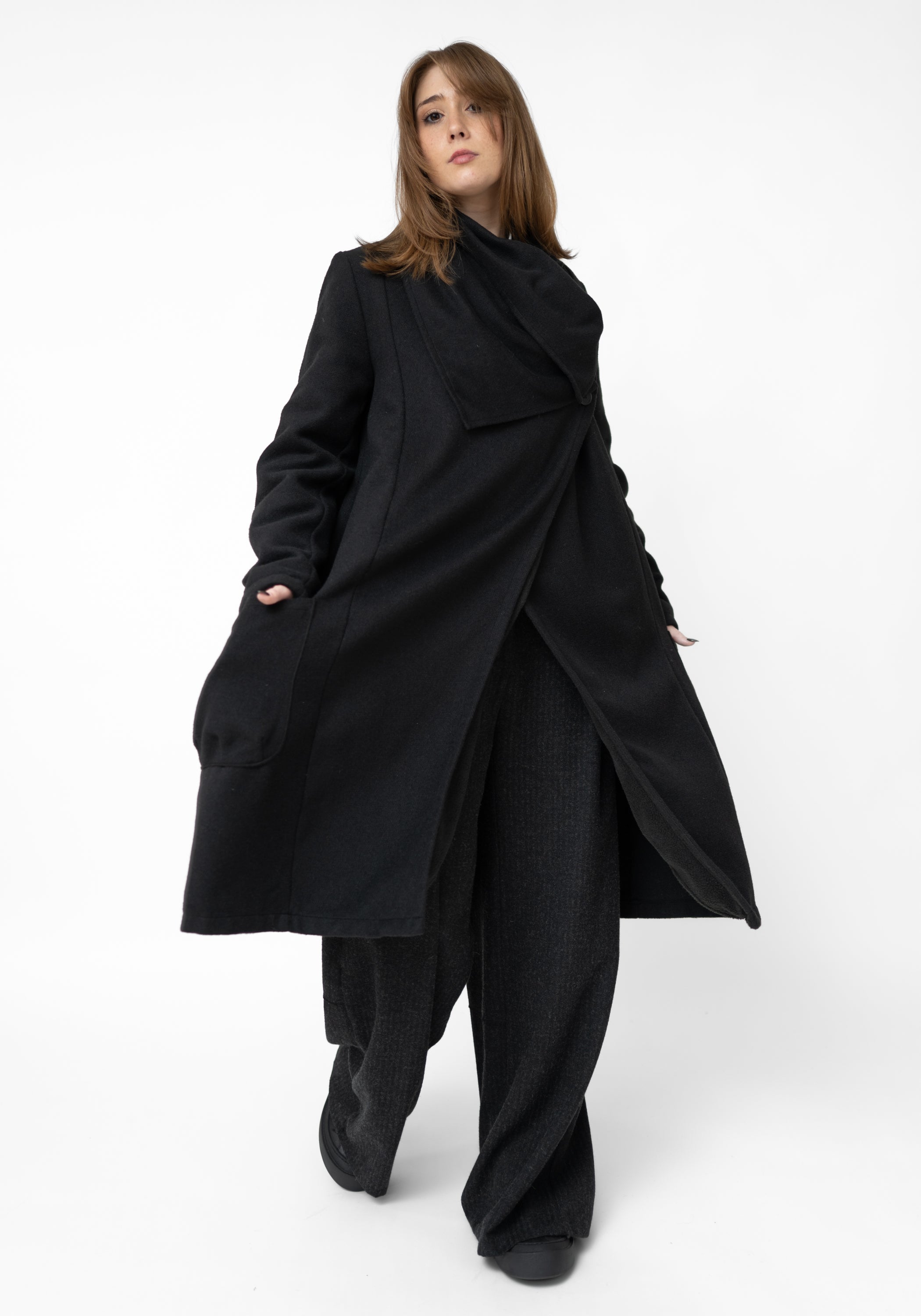 Draped Neck Wool Blend Coat - December Thieves