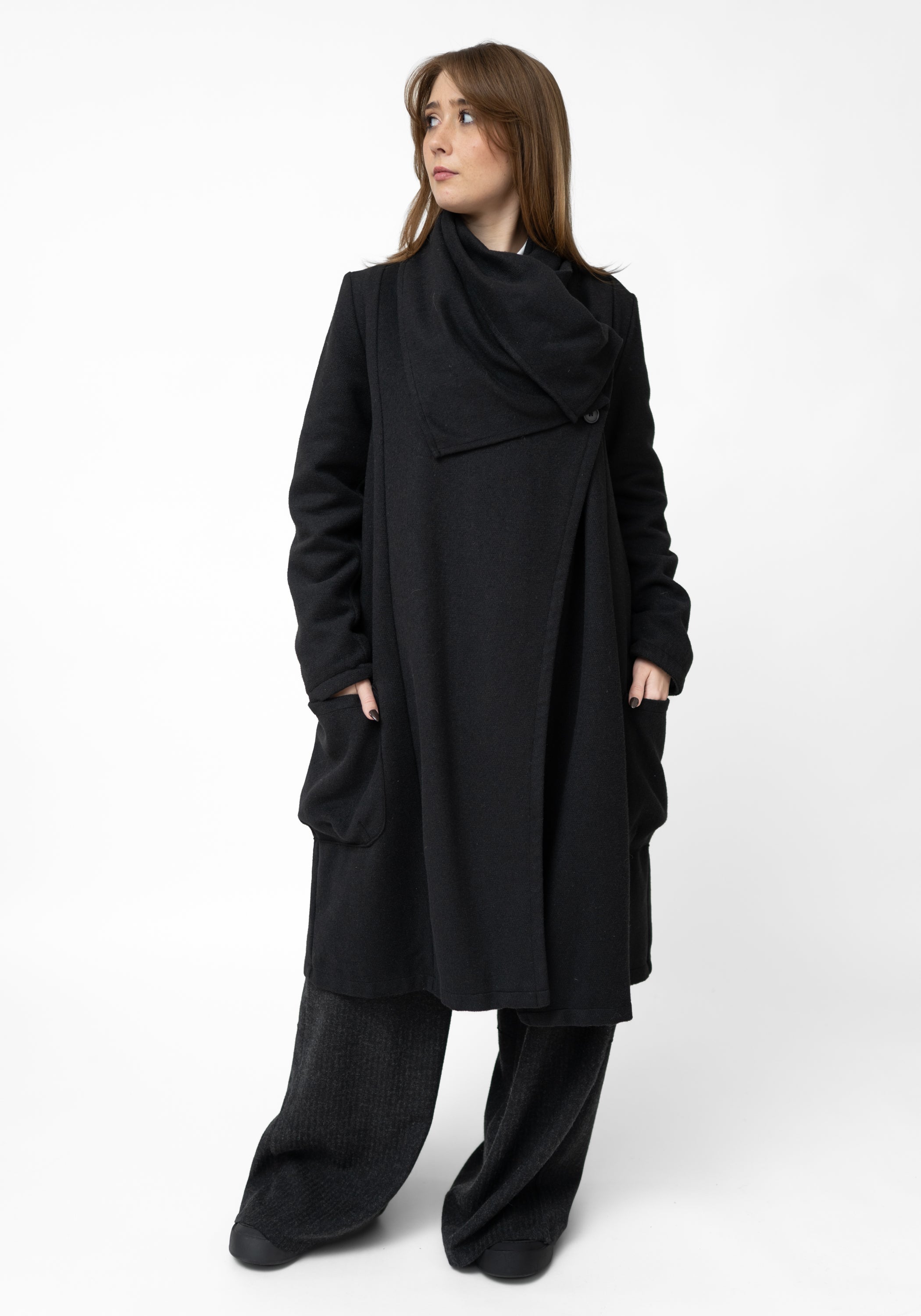 Draped Neck Wool Blend Coat - December Thieves