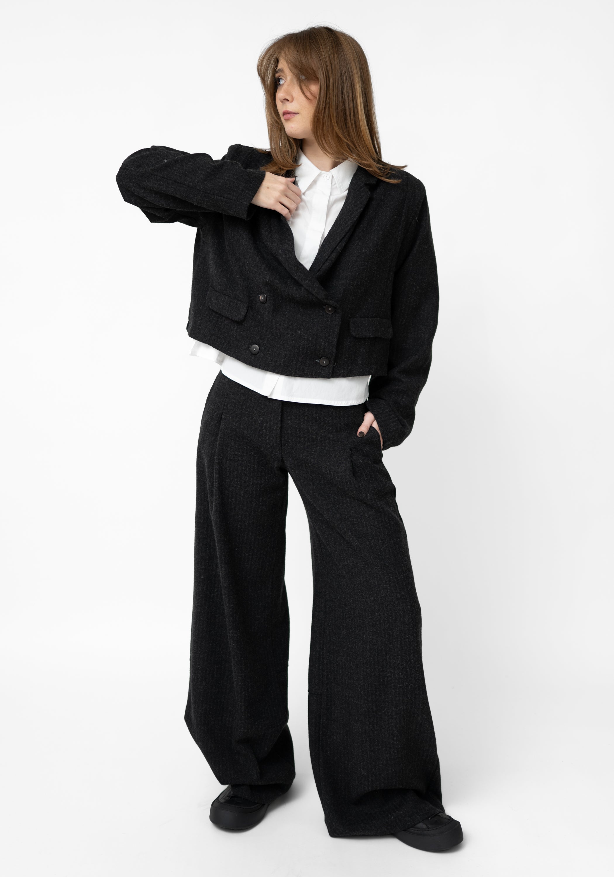 Cropped Wool Blend Blazer