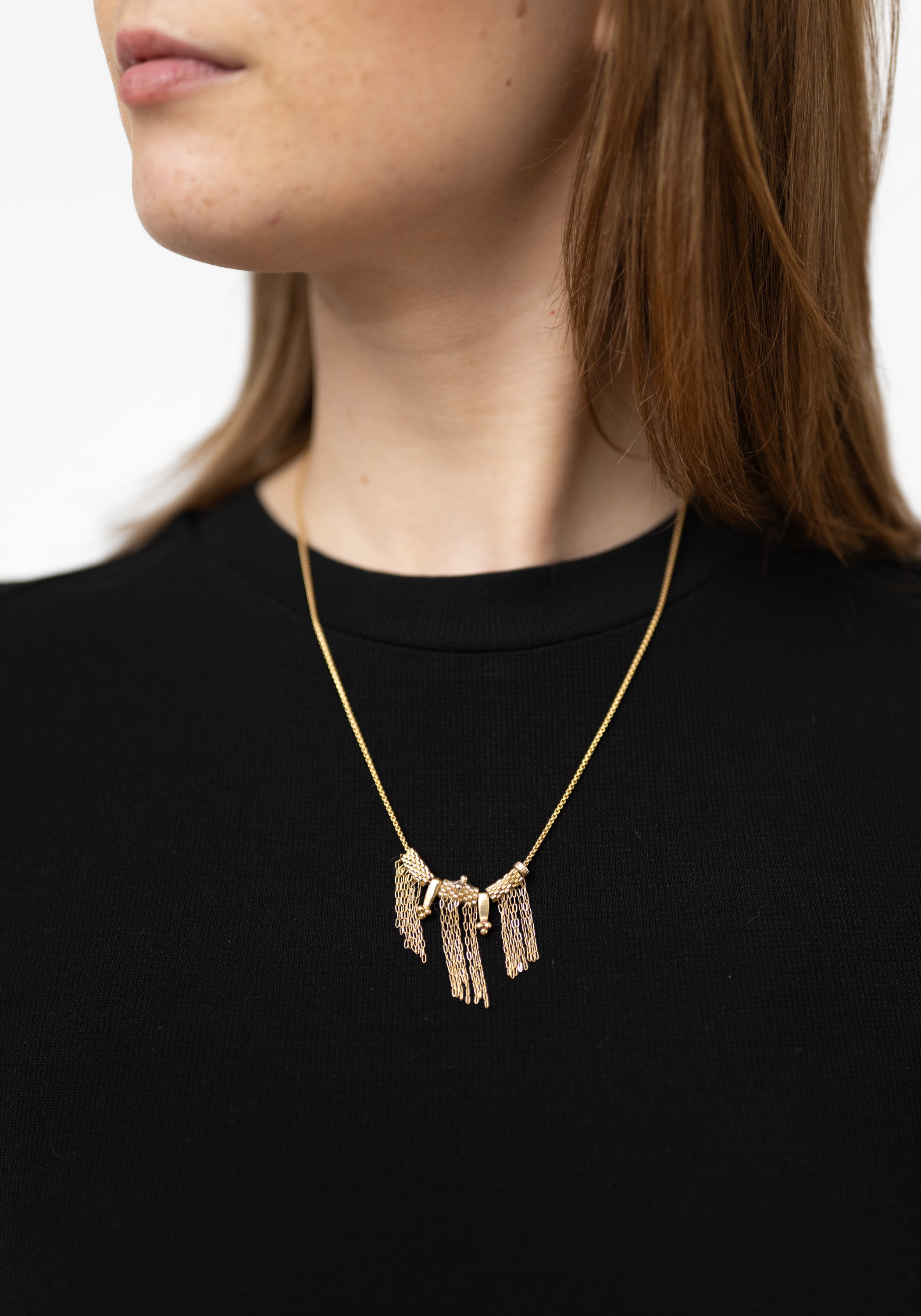 Brass Phoenix Triple Fringe Necklace