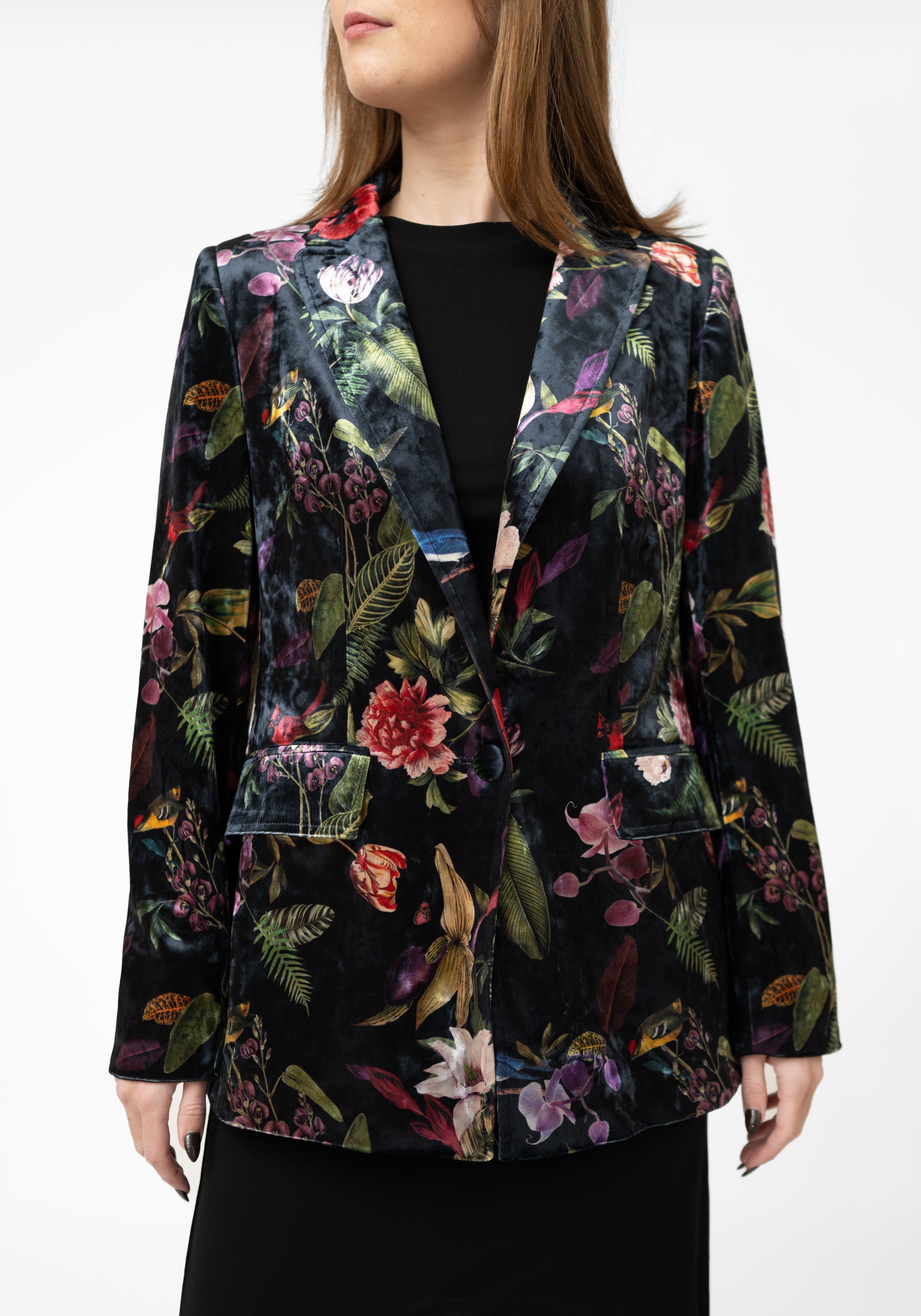 Red Flowers Velvet Blazer