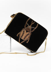 Black Velvet Golden Beaded Beetle Crossbody Bag