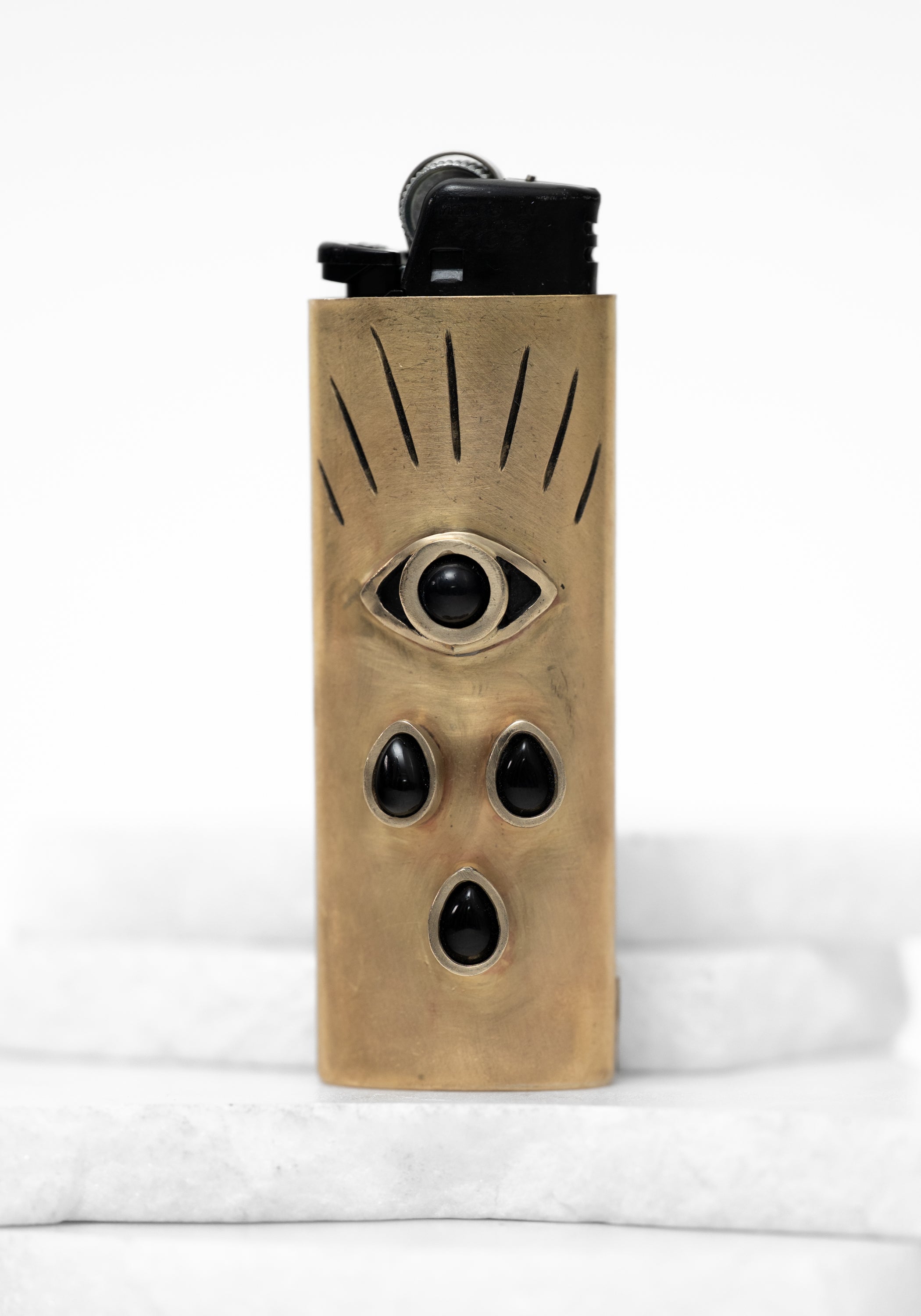 Brass and Black Onyx Moody Eye Lighter Case