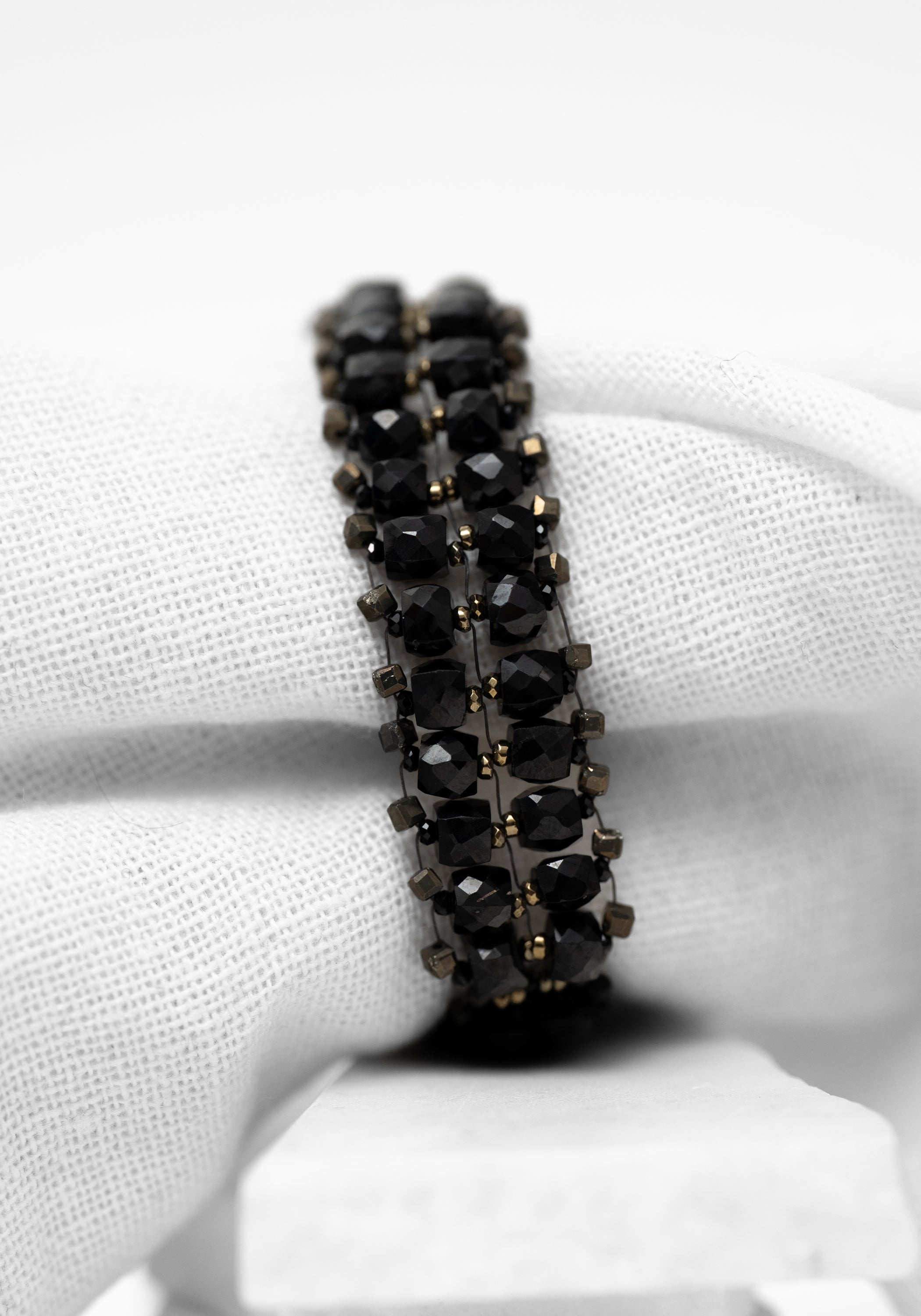 Black Onyx Cubes Beaded Bracelet