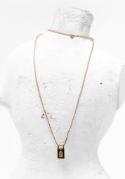 Brass Phoenix Bead Filled Frame Necklace