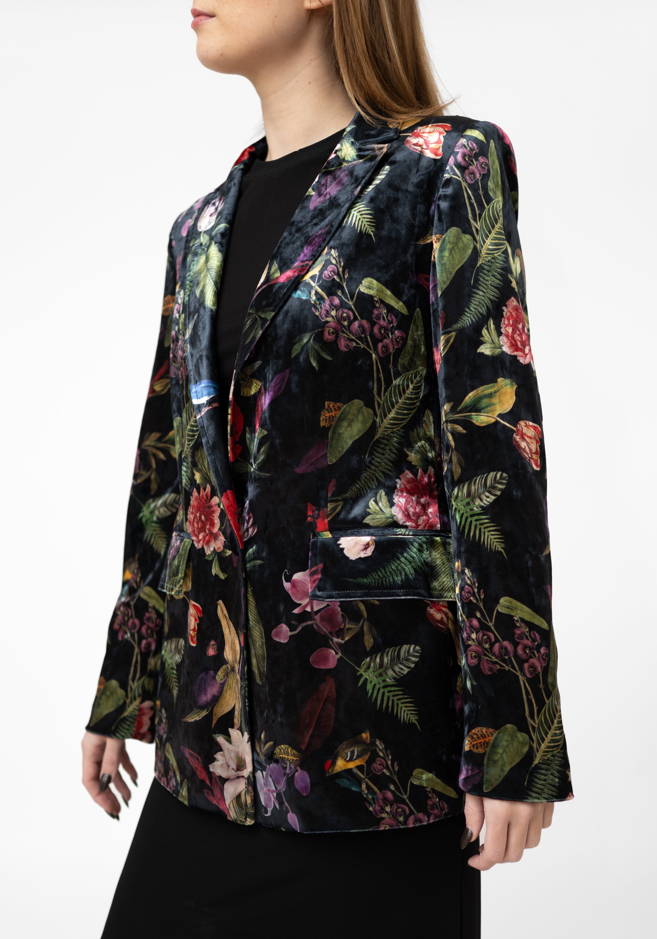 Red Flowers Velvet Blazer