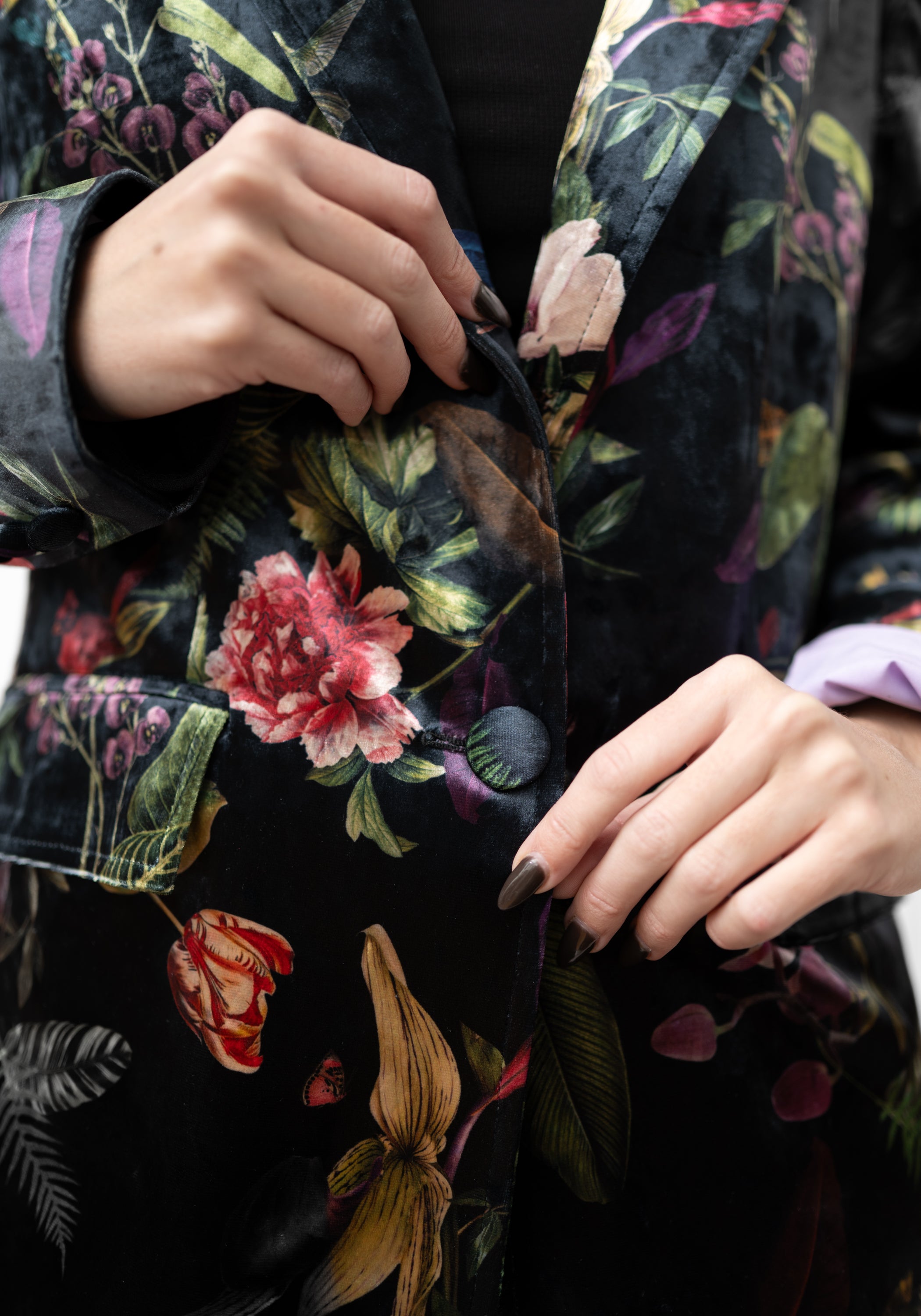 Red Flowers Velvet Blazer