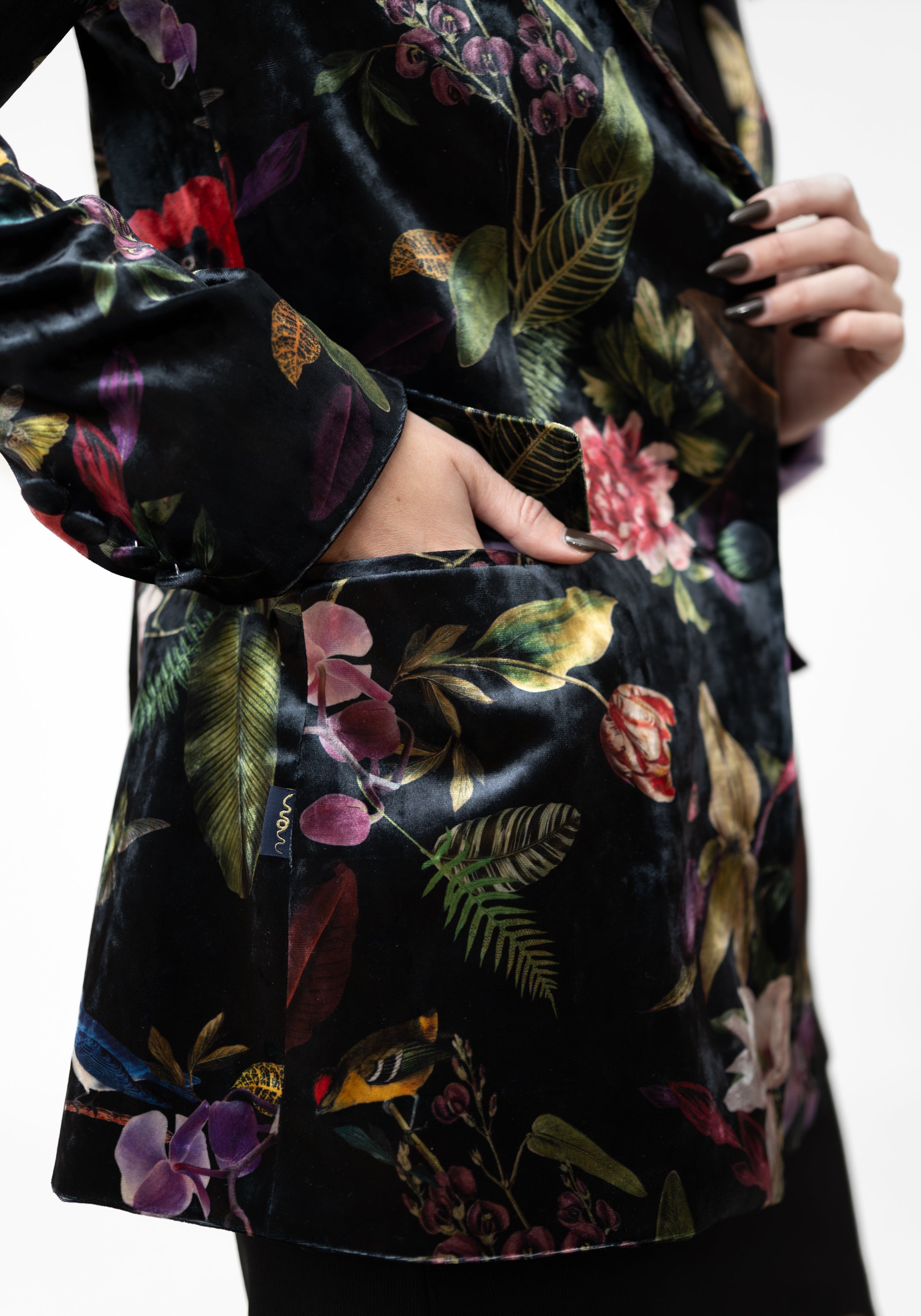 Red Flowers Velvet Blazer