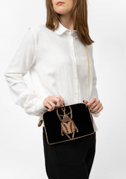 Black Velvet Golden Beaded Beetle Crossbody Bag
