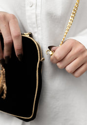 Black Velvet Golden Beaded Beetle Crossbody Bag