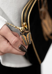 Black Velvet Golden Beaded Beetle Crossbody Bag