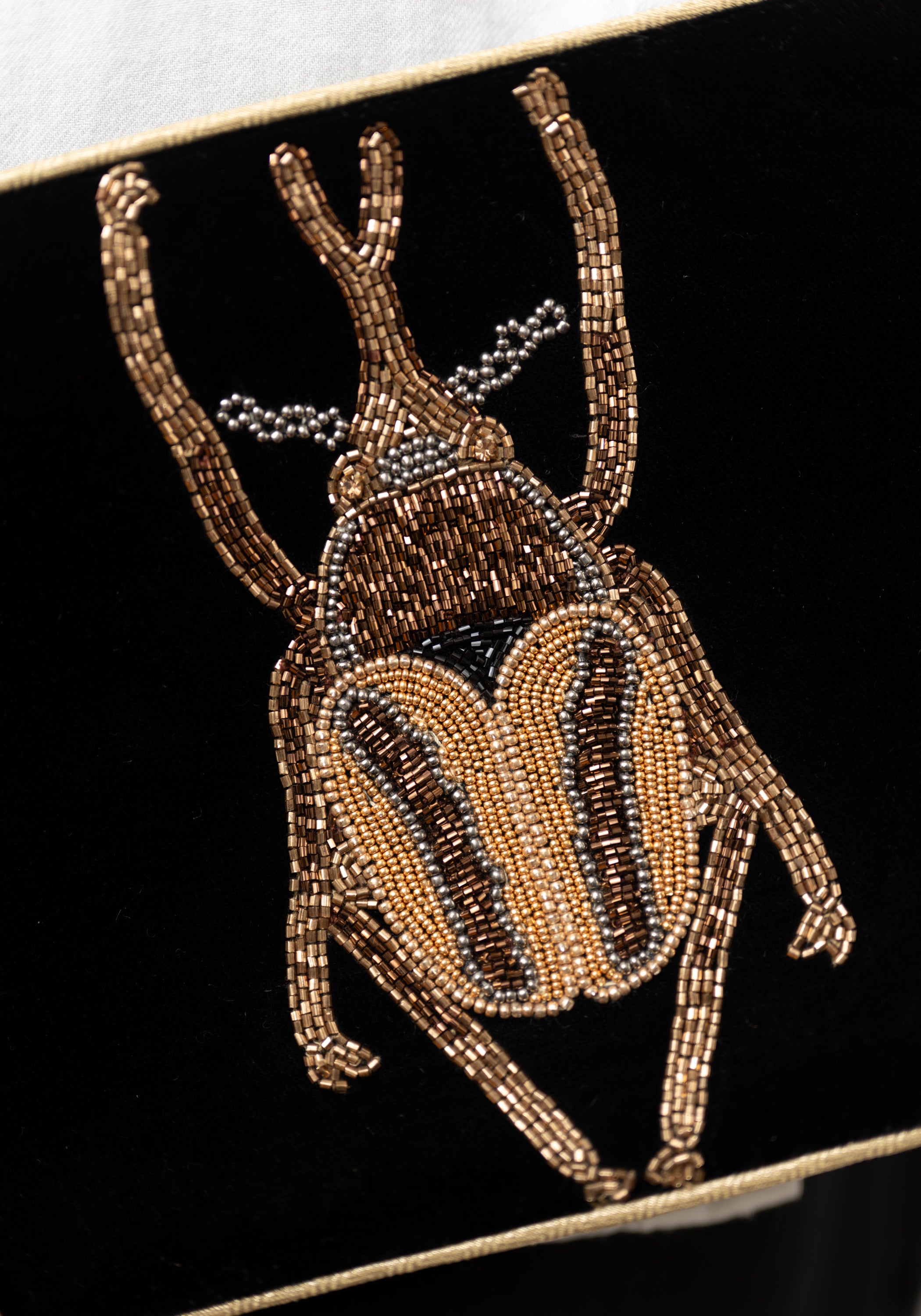 Black Velvet Golden Beaded Beetle Crossbody Bag