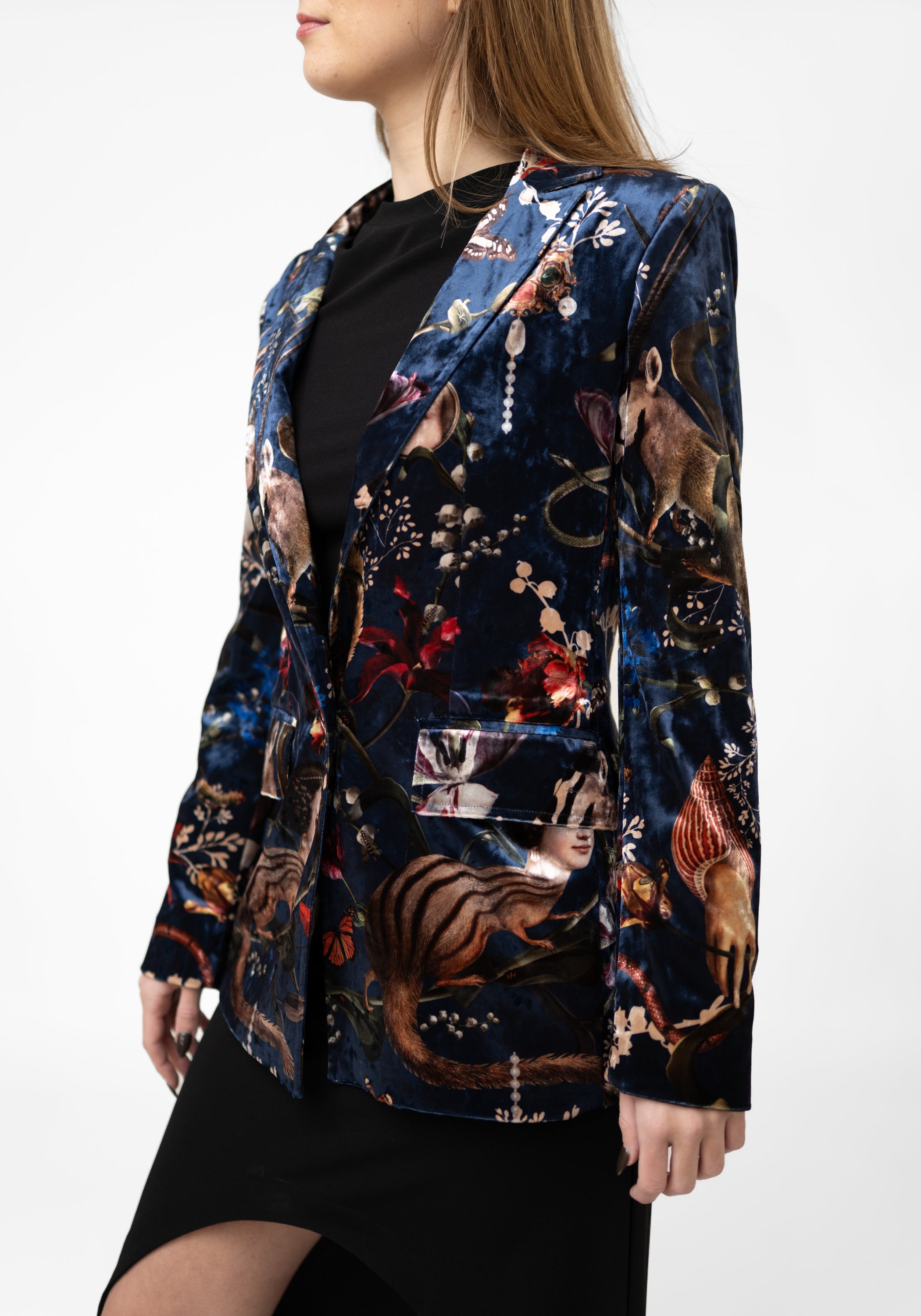 Navy Bulba Velvet Blazer