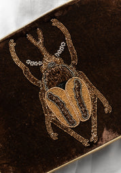 Brown Velvet Golden Beaded Beetle Crossbody Bag