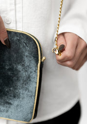 Light Teal Velvet Beaded Beetle Crossbody Bag