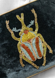 Light Teal Velvet Beaded Beetle Crossbody Bag