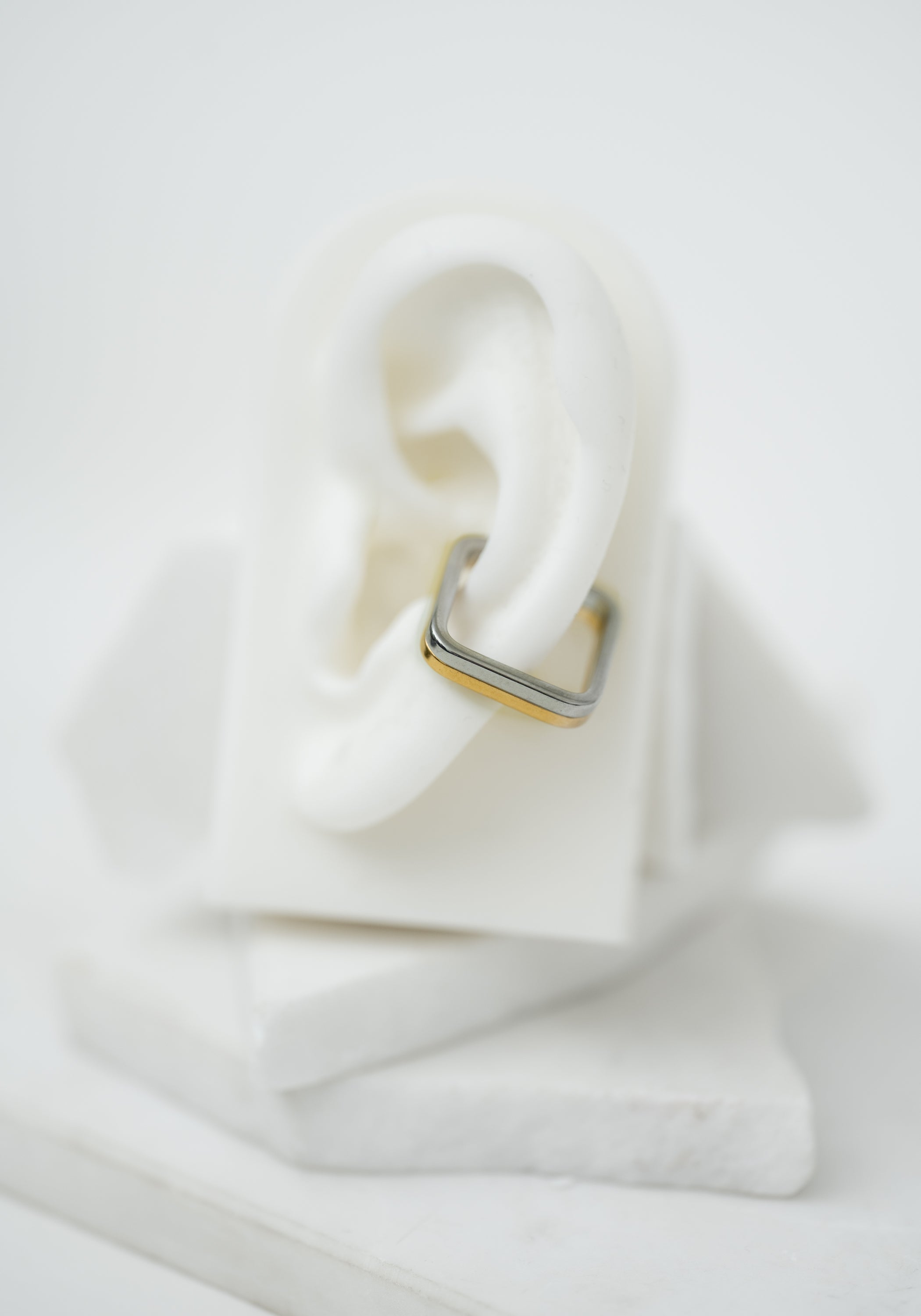 Ashley Squared Bicolored Gold Plated and Stainless Steel Ear Cuff