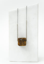 Oxidized Sterling Silver And Amber Cube Necklace