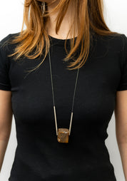 Oxidized Sterling Silver And Amber Cube Necklace
