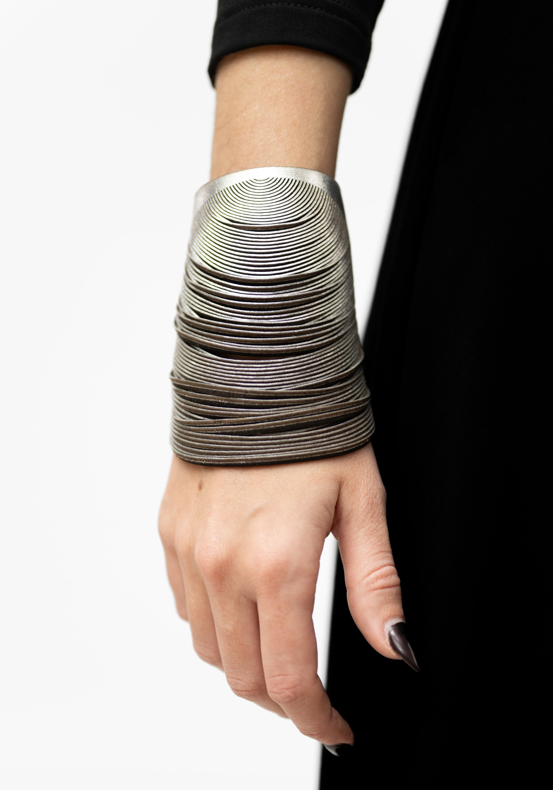 Silver Leather Whorl Mirage Bracelet