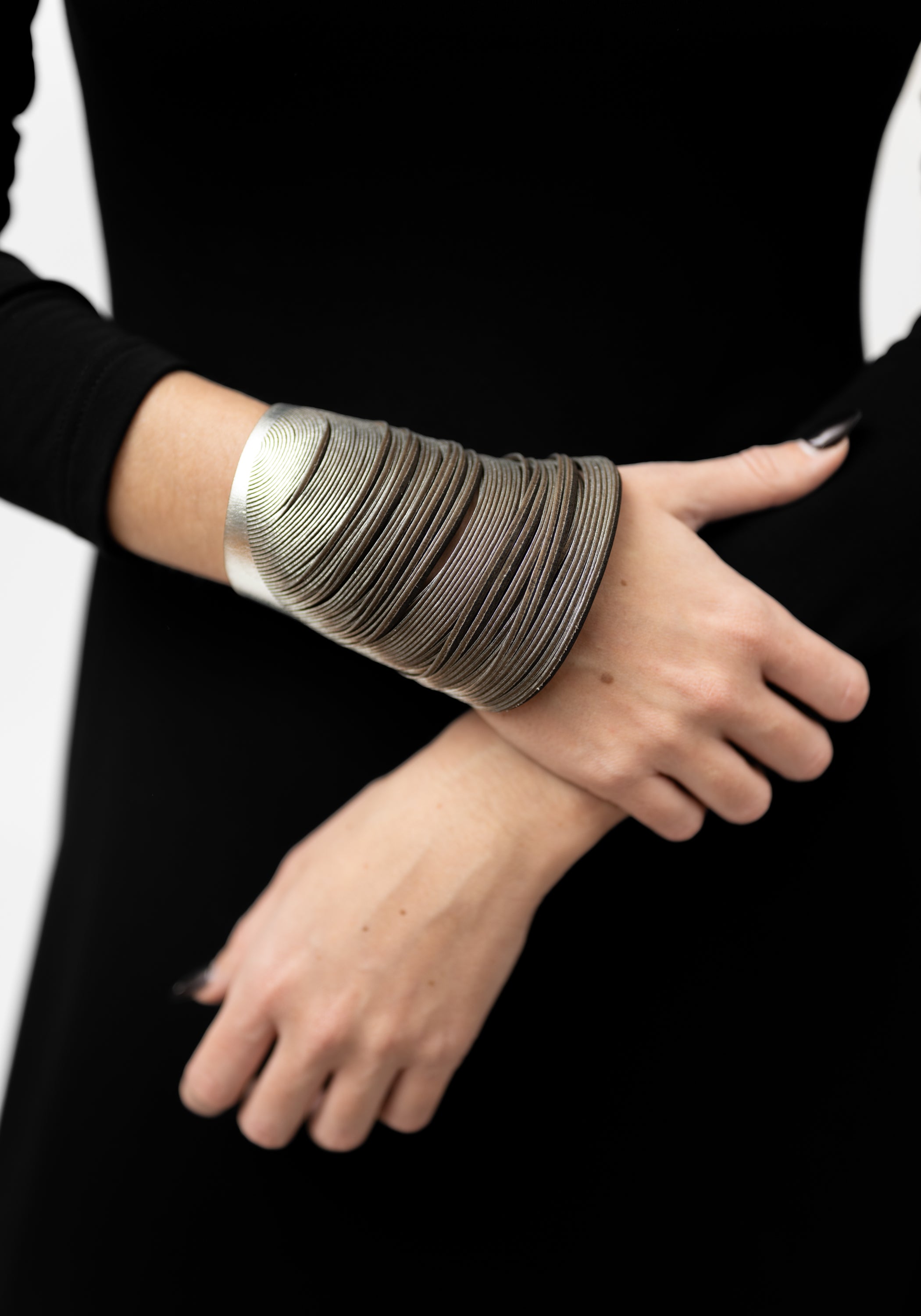 Silver Leather Whorl Mirage Bracelet