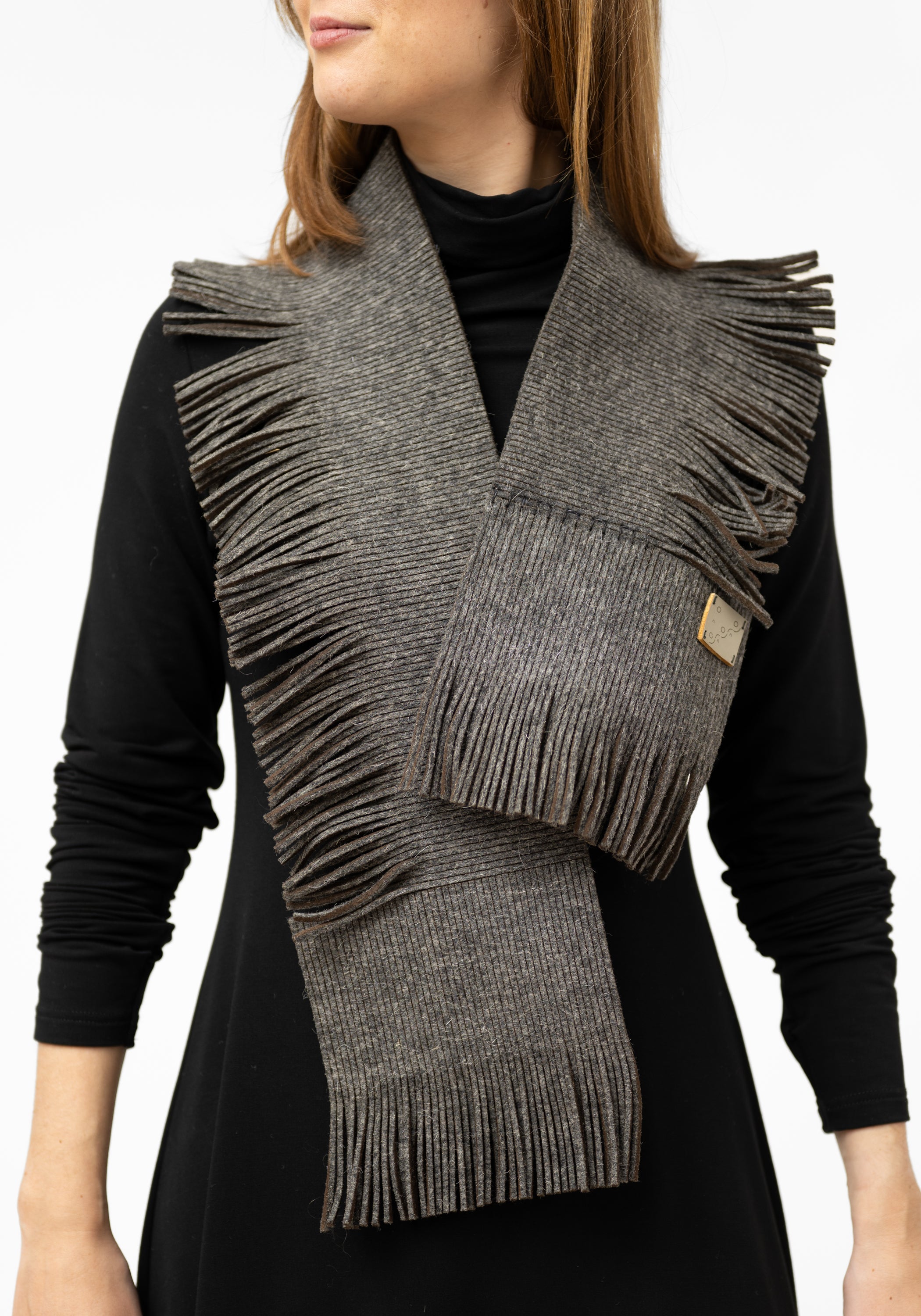 Charcoal Felt Fringe Scarf