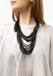 Black Leather Short Whorls Necklace