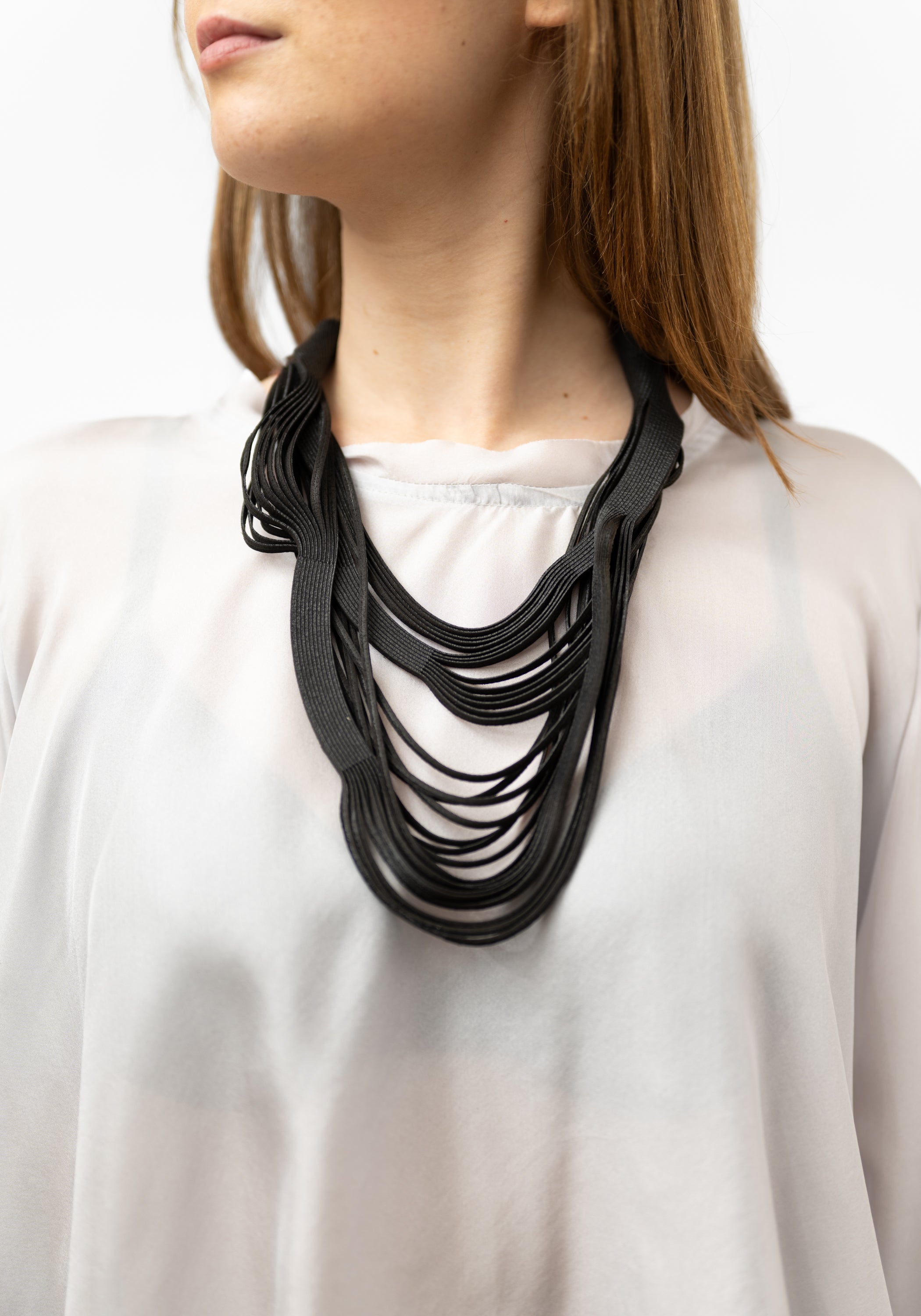Black Leather Short Whorls Necklace