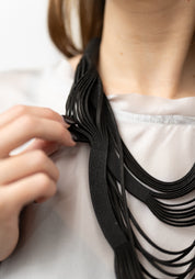 Black Leather Short Whorls Necklace