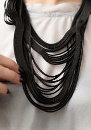 Black Leather Short Whorls Necklace