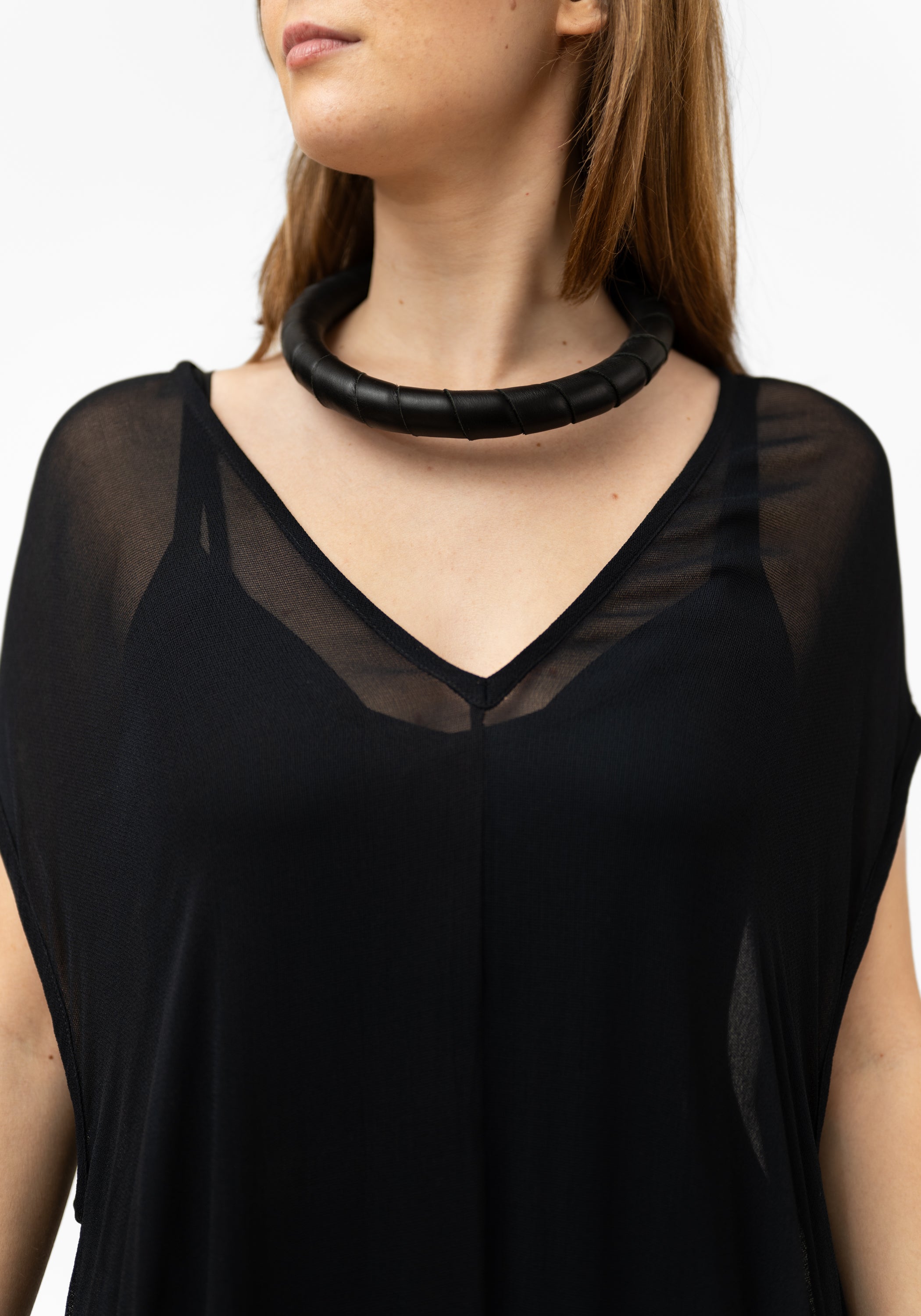 Leather Wrapped Ring Collar Necklace