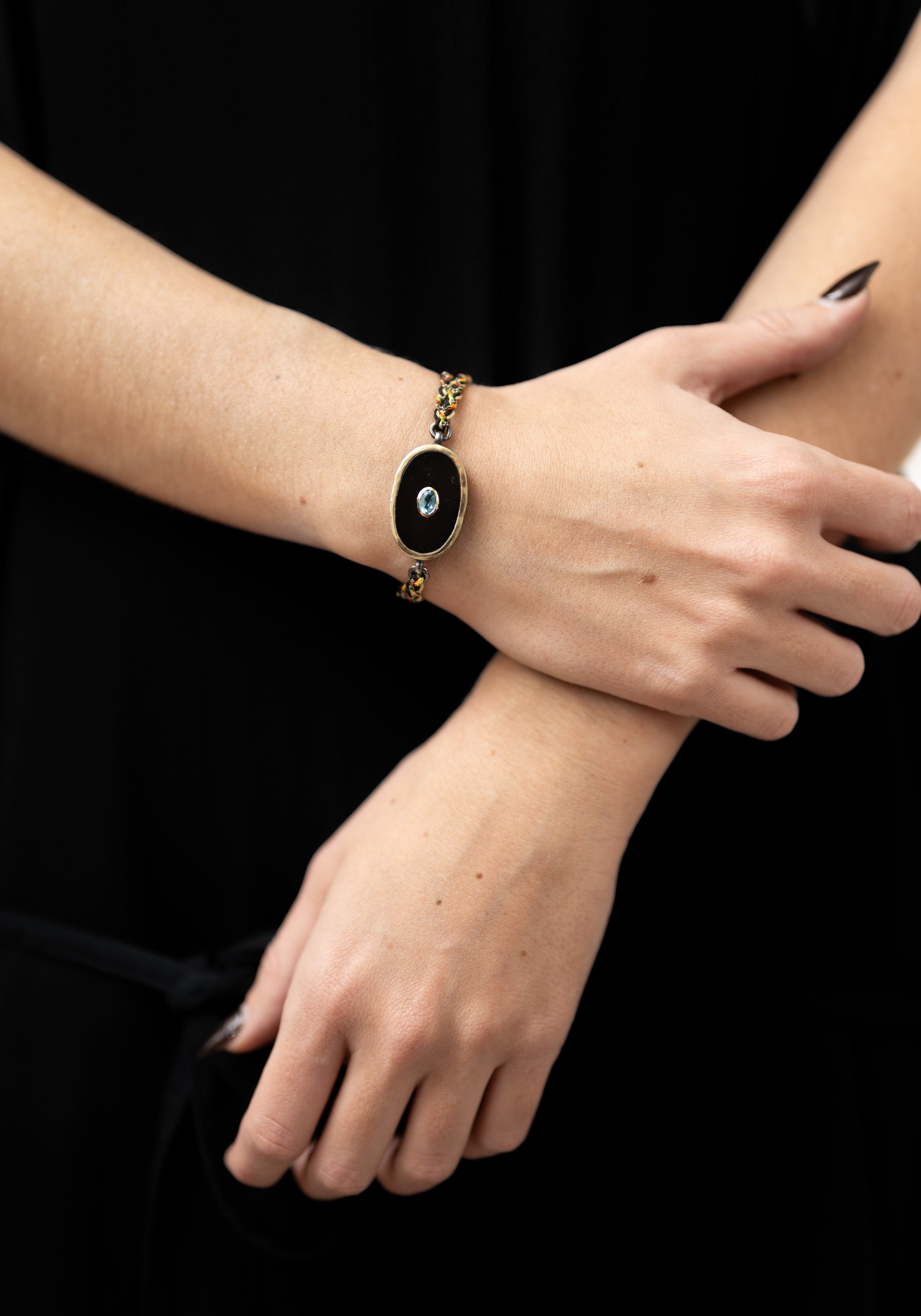 10k Gold, Onyx and Aquamarine Bracelet - December Thieves