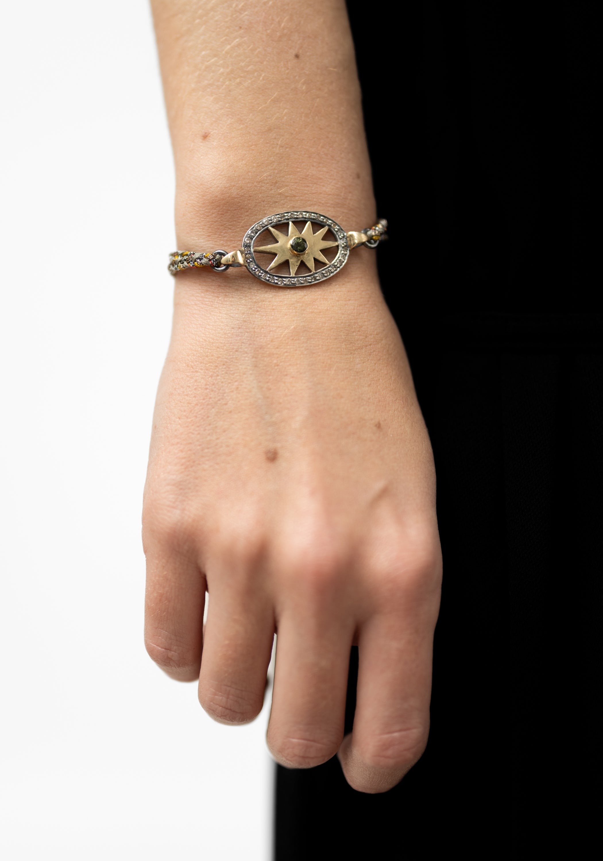 10k Gold, Diamond and Green Tourmaline Starburst Bracelet