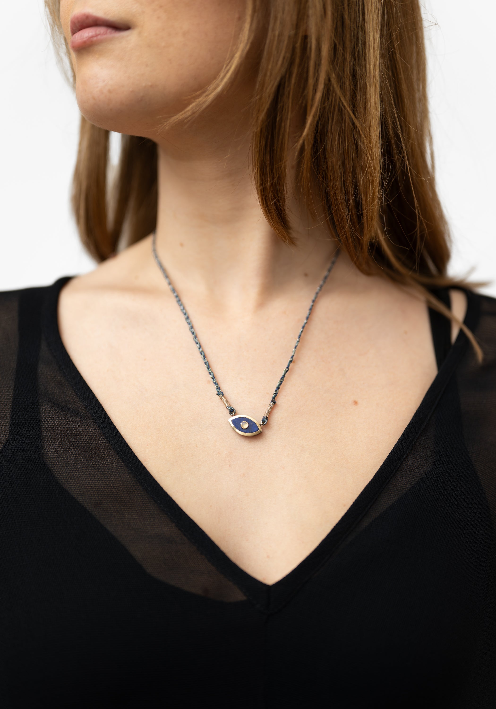 10k Gold, Lapis and Opal Eye Necklace