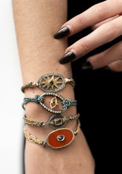 10k Gold, Diamond and Green Tourmaline Starburst Bracelet