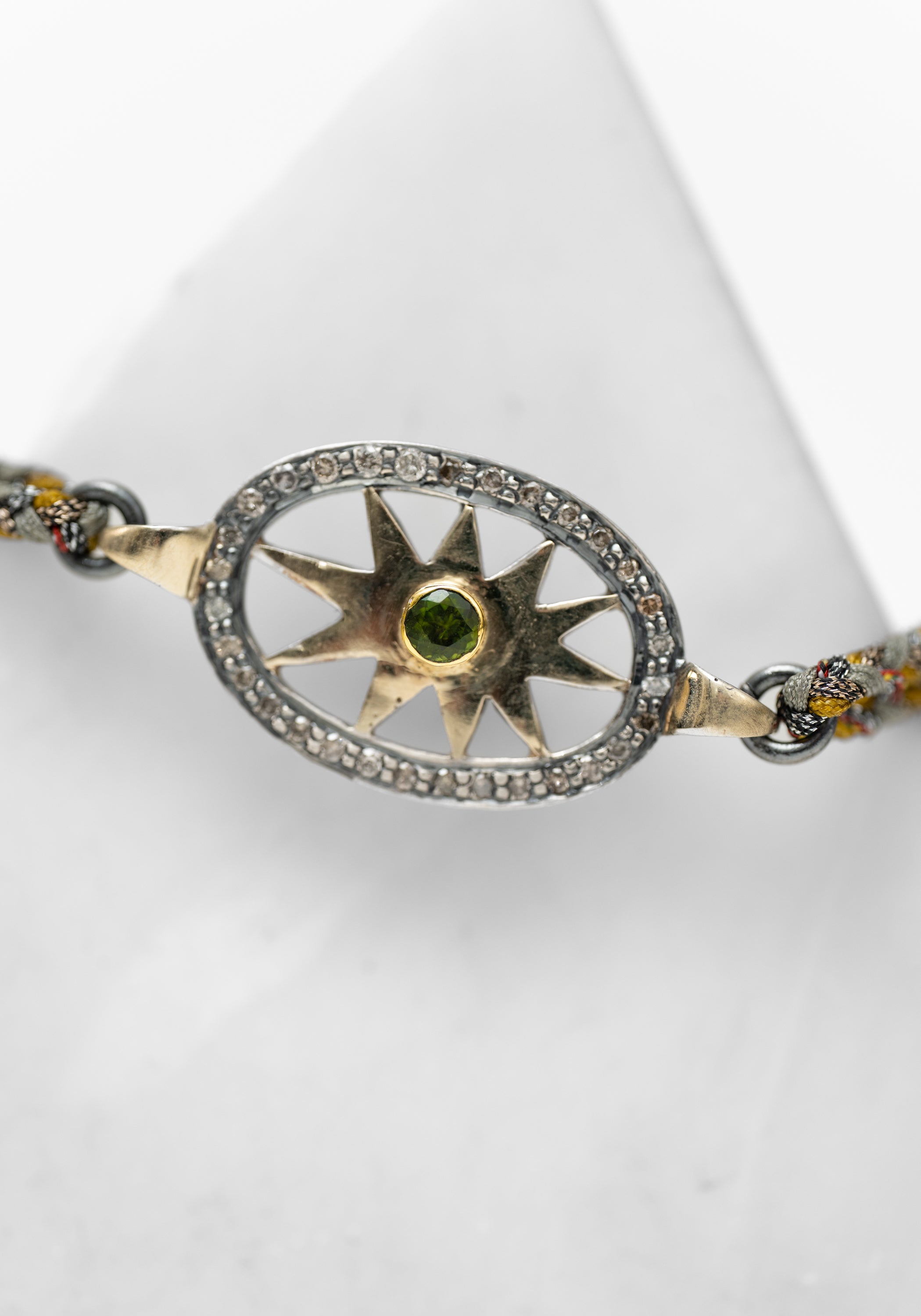 10k Gold, Diamond and Green Tourmaline Starburst Bracelet