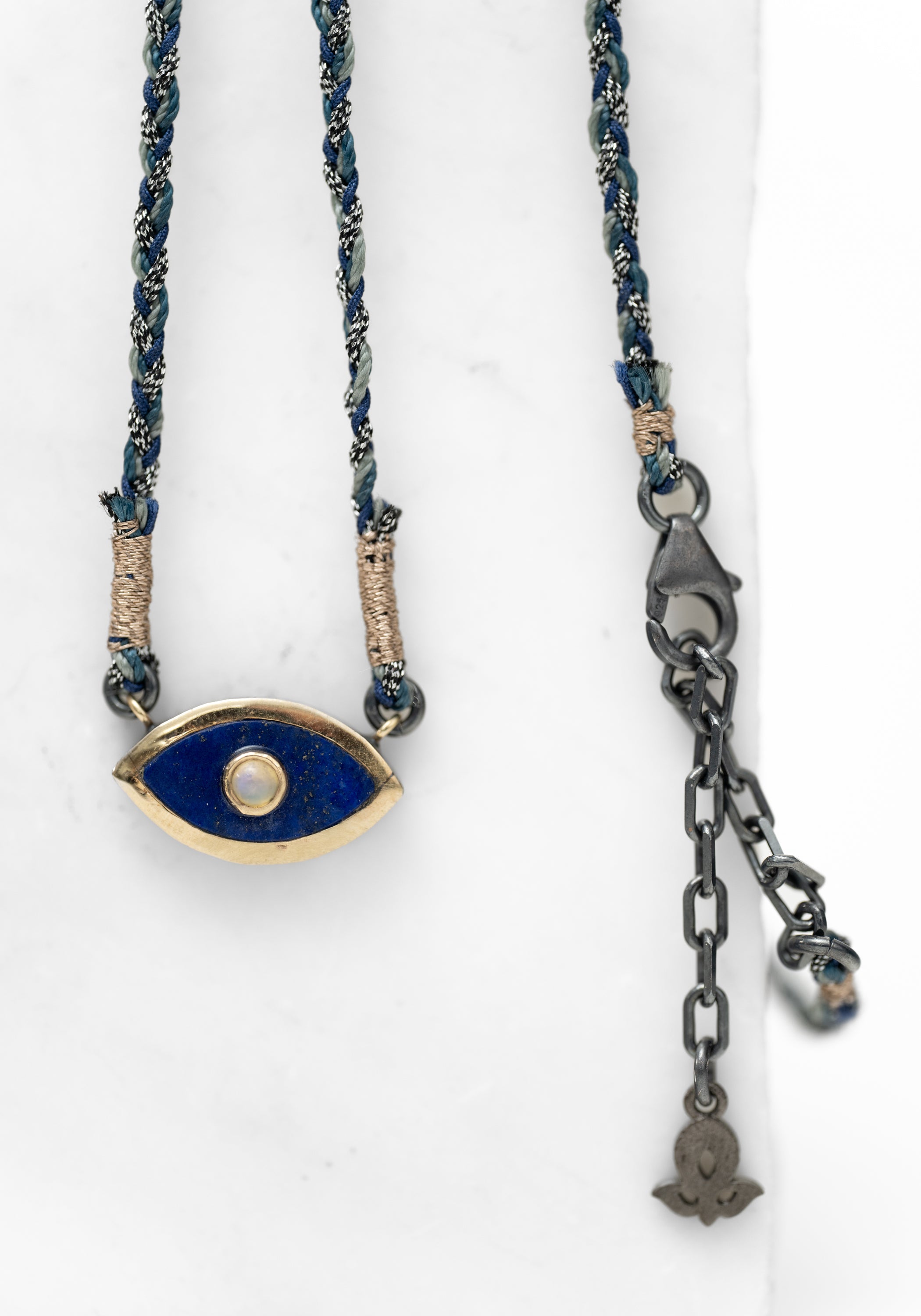 10k Gold, Lapis and Opal Eye Necklace