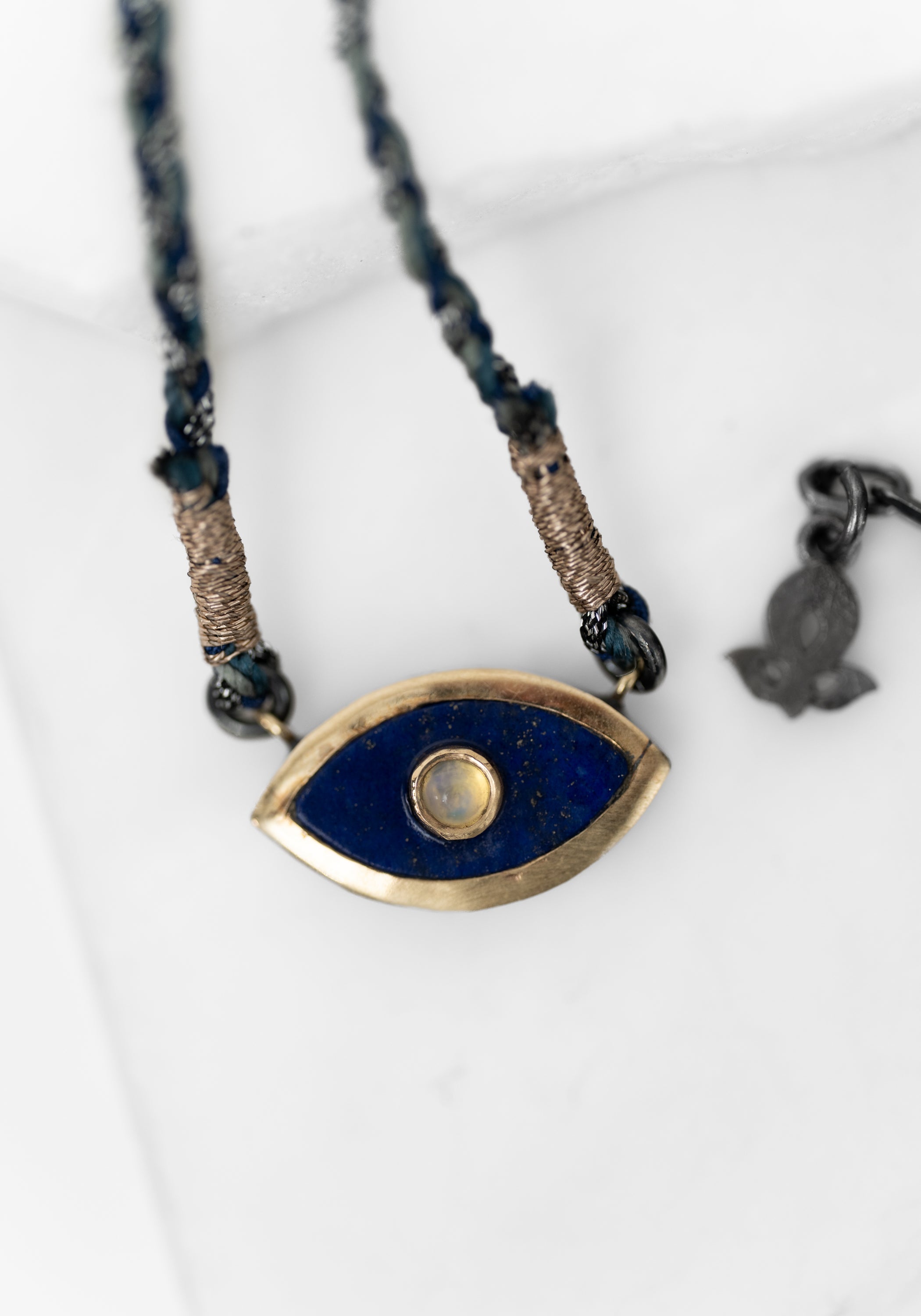 10k Gold, Lapis and Opal Eye Necklace