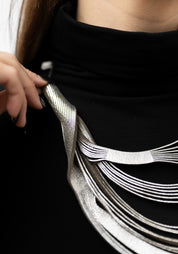 Silver Leather Short Whorls Necklace