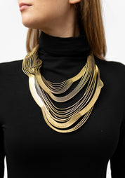 Gold Leather Short Whorls Necklace